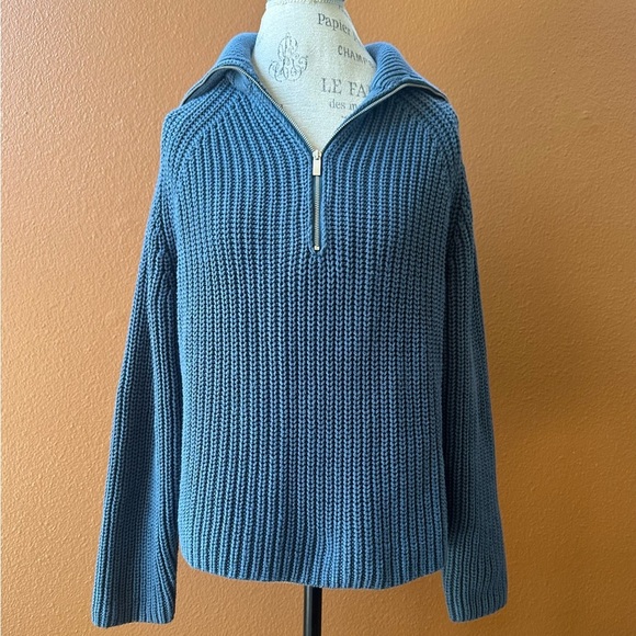 Haven Well Within Cotton Shaker Stitch Half Zip Blue/Gray Sweater Large EUC! - Picture 3 of 6